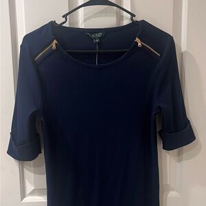 Ralph Lauren Blue top with 3/4 Sleeve sleeves. Brand New.